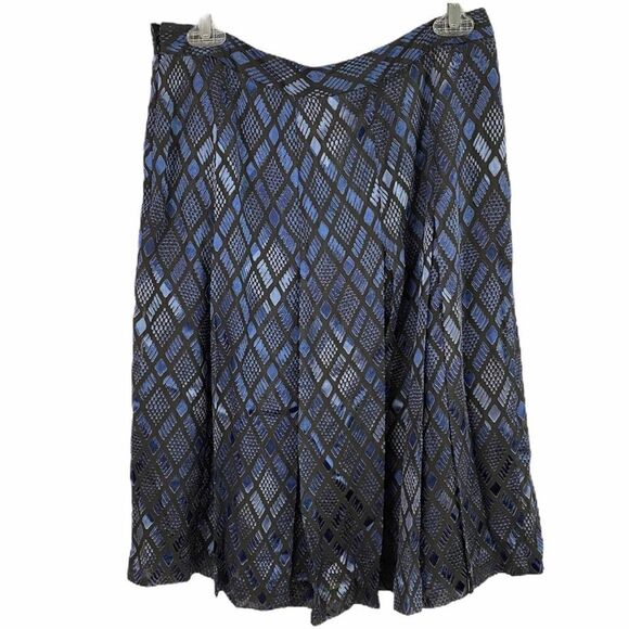 ALFANI Silk Shimmer Blue Black Midi Skirt Size 8 - Picture 4 of 8